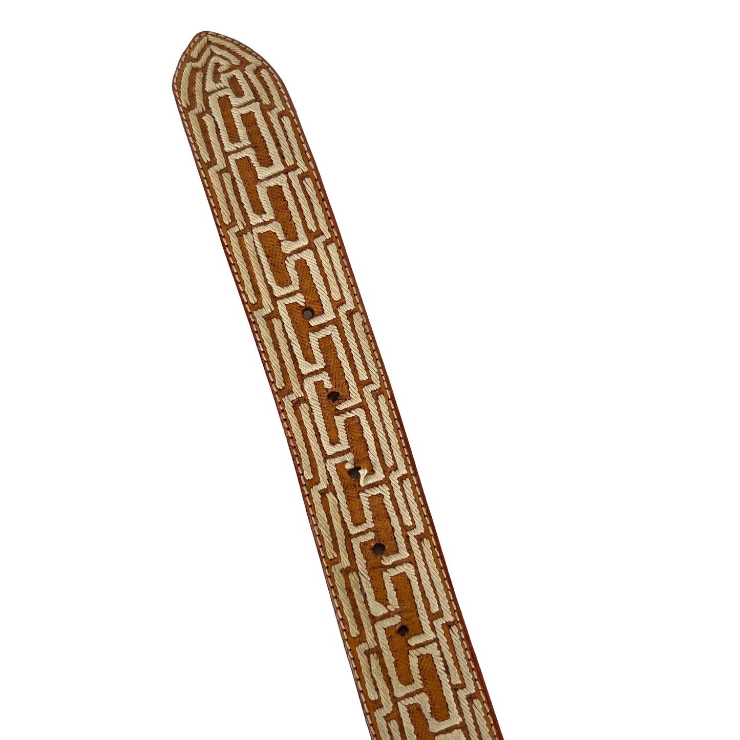 70s Cream and Tan Native Embroidered Belt- 36"-40"