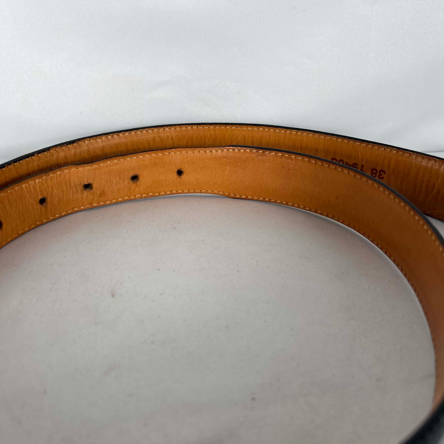 90s 3 Piece Metal Brighton Black Leather Belt- 34"-38"