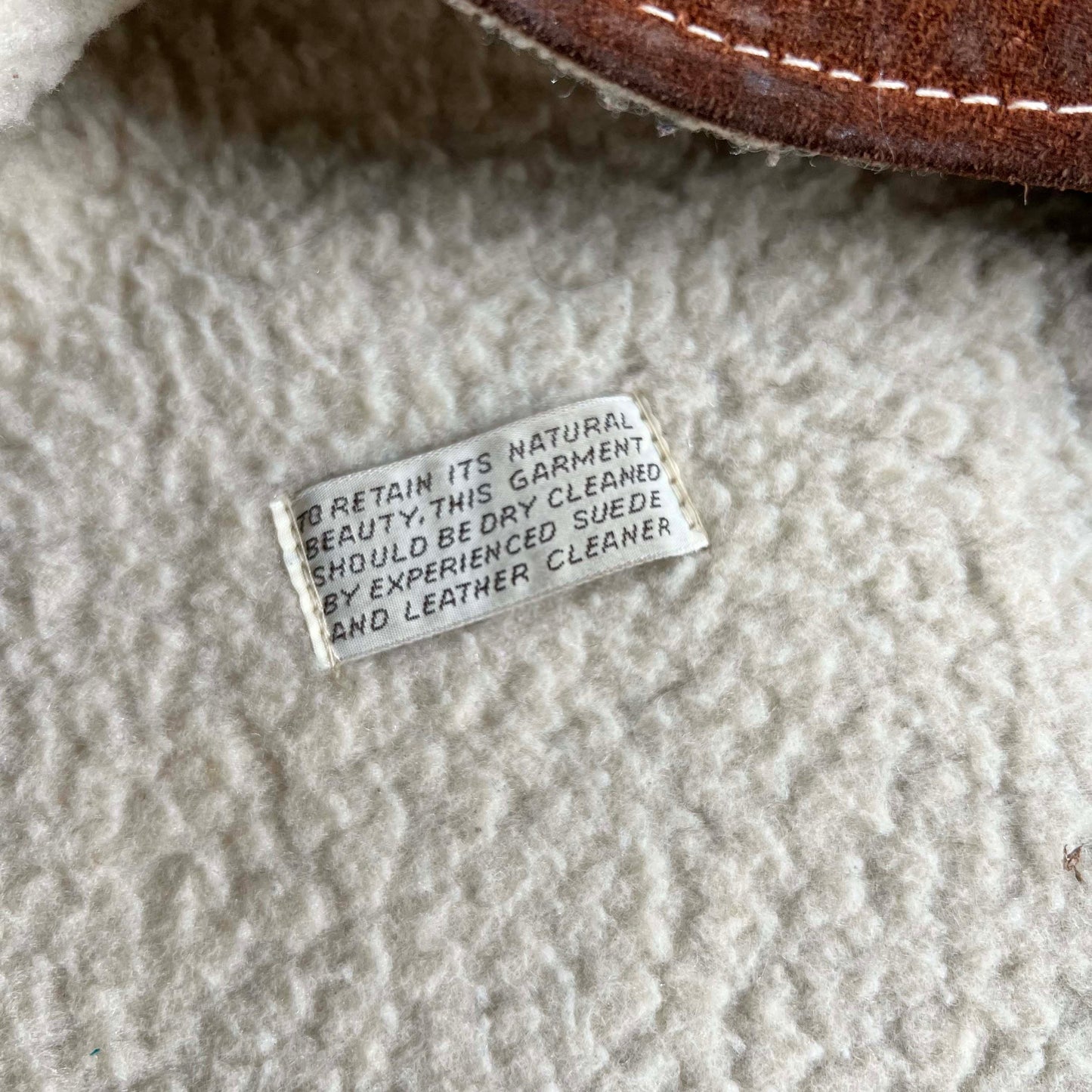 70s Tan Brown Leather Sherpa Lined Vest- M