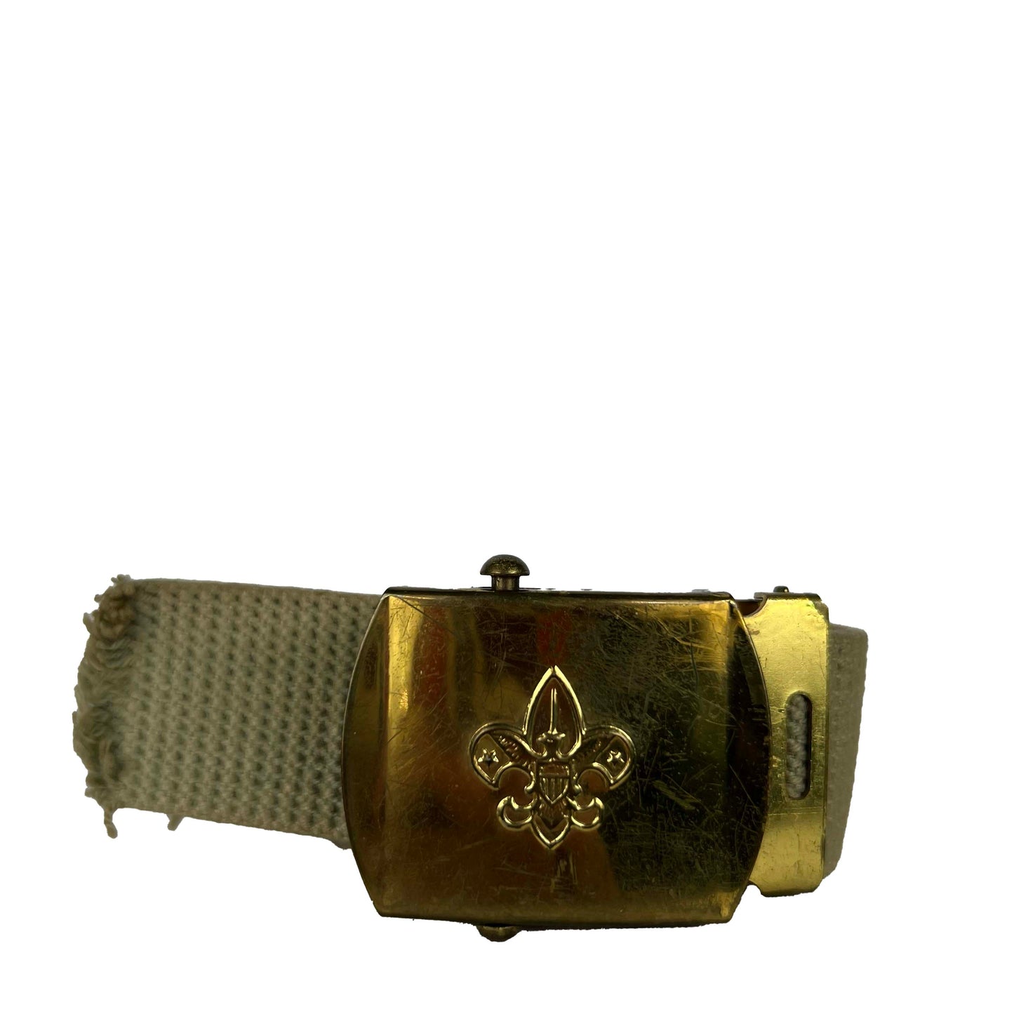 80s Boy Scouts Brass Buckle Belt- ONE SIZE