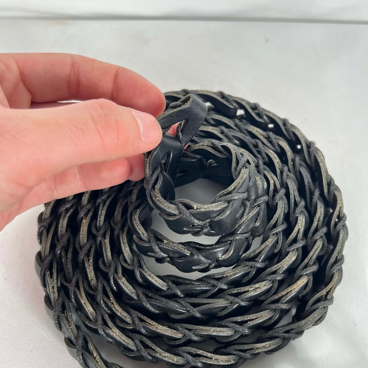 90s Super Long Braided Black Leather Belt- ONE SIZE