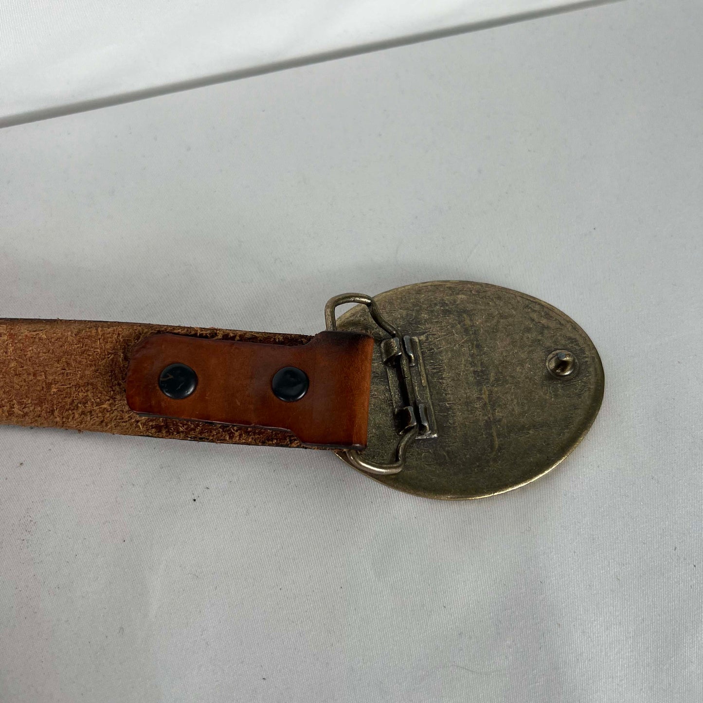 80s Frontier Buckle Bull Riding Leather Belt- 24"-28"