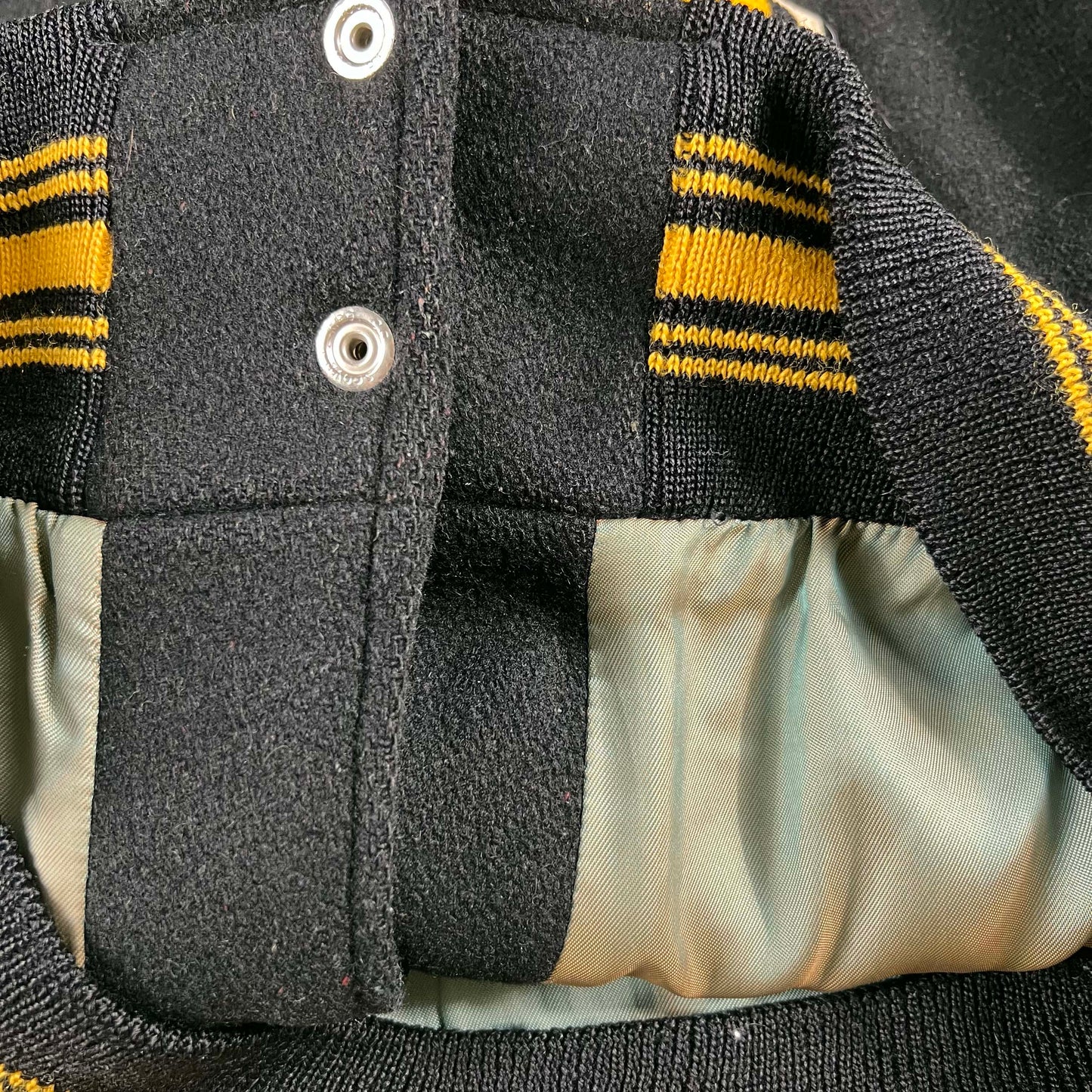 70s Black and Yellow Varsity Jacket- L