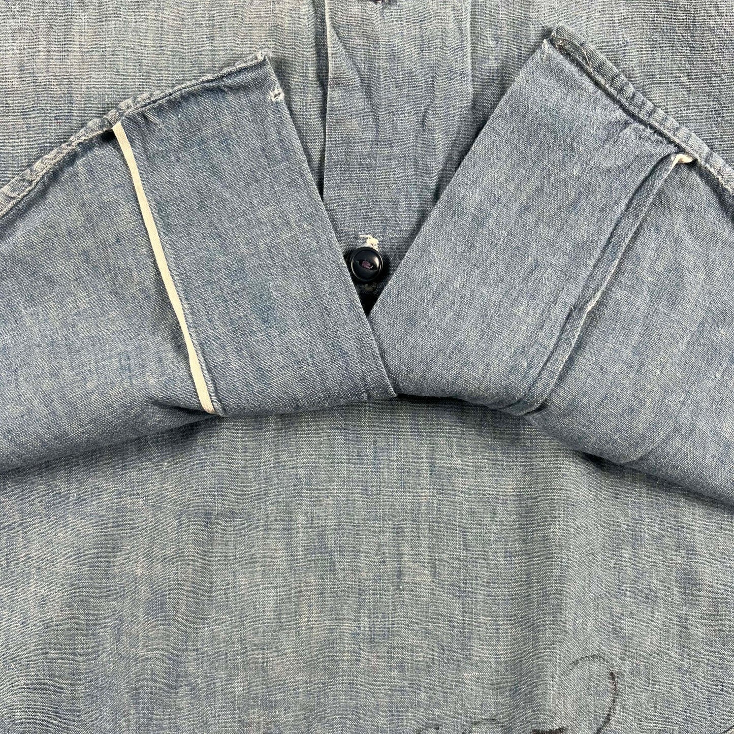 50s Stenciled Navy Chambray Shirt- M