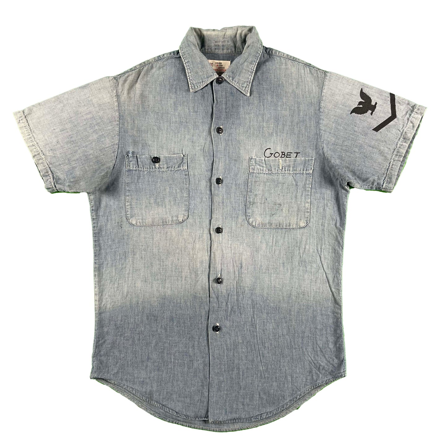 50s Stenciled Navy Chambray Shirt- M