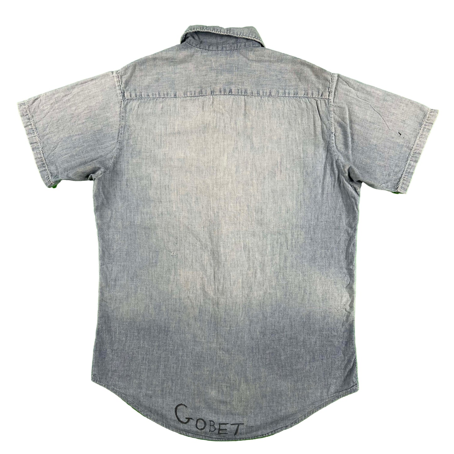 50s Stenciled Navy Chambray Shirt- M