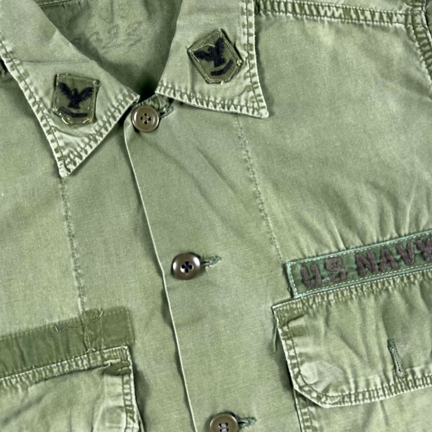 60s US Navy Poplin Army Green Shirt- M