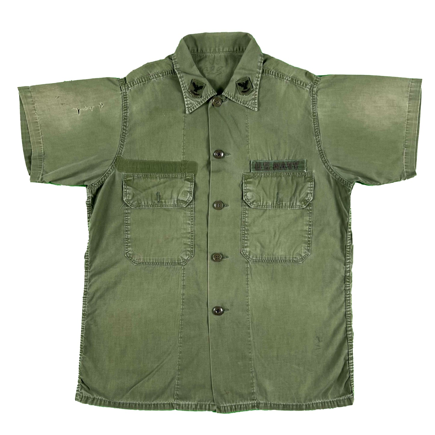 60s US Navy Poplin Army Green Shirt- M