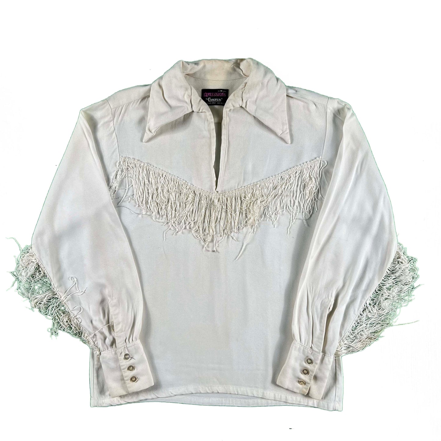 60s Campus 'Expressions' Fringe Rayon Top- M