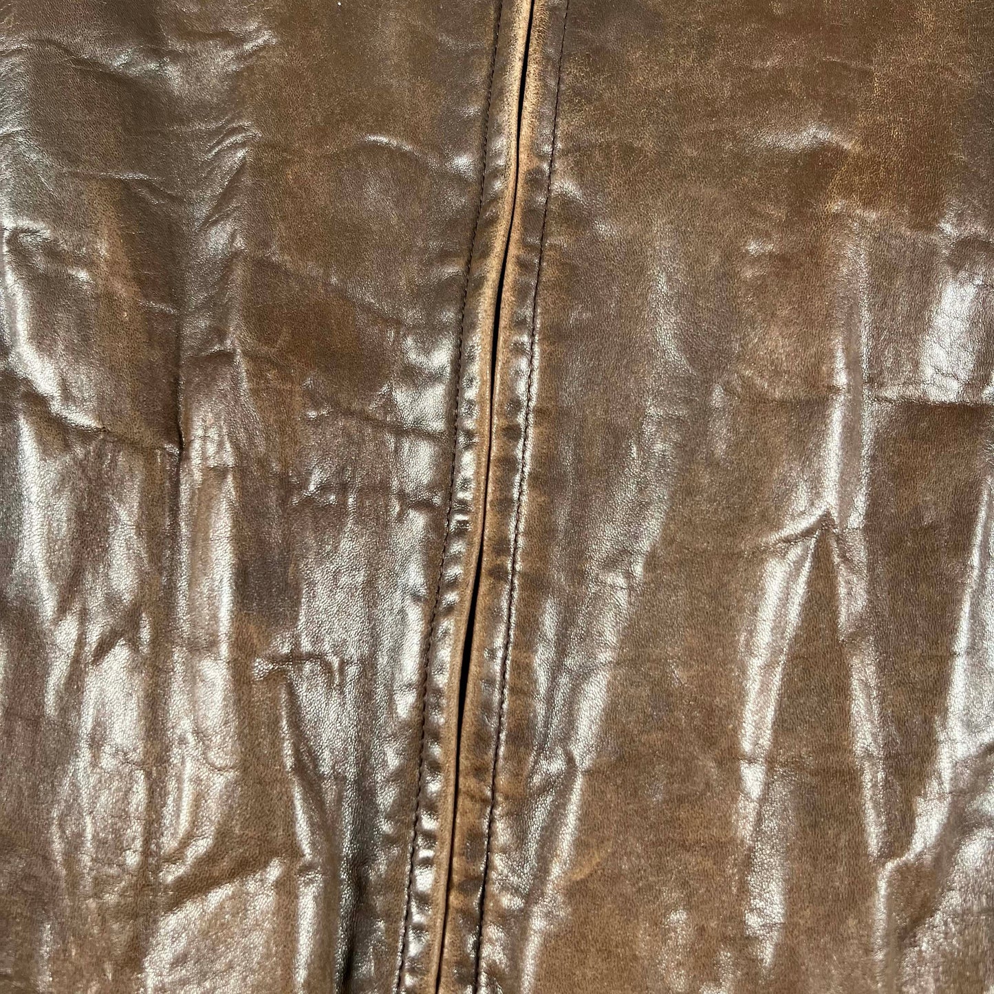 90s Boxy Brown Leather Bomber Jacket- M