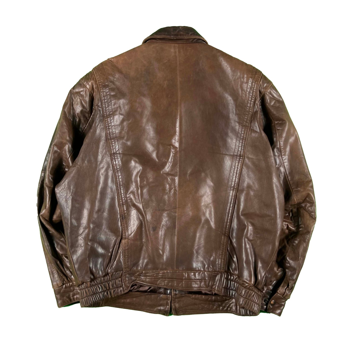90s Boxy Brown Leather Bomber Jacket- M