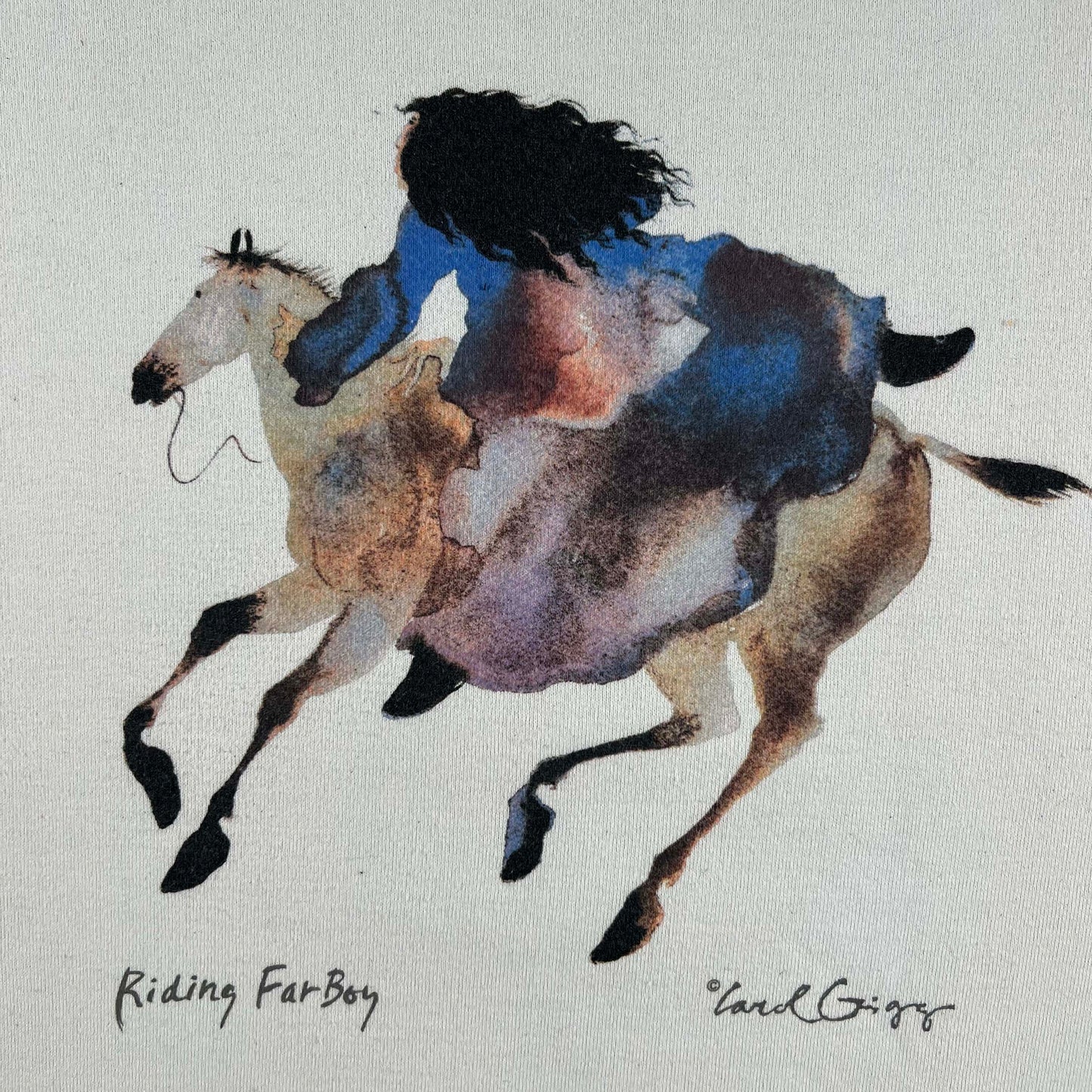 90s 'Riding Far Boy' Horse Art Sweatshirt- L