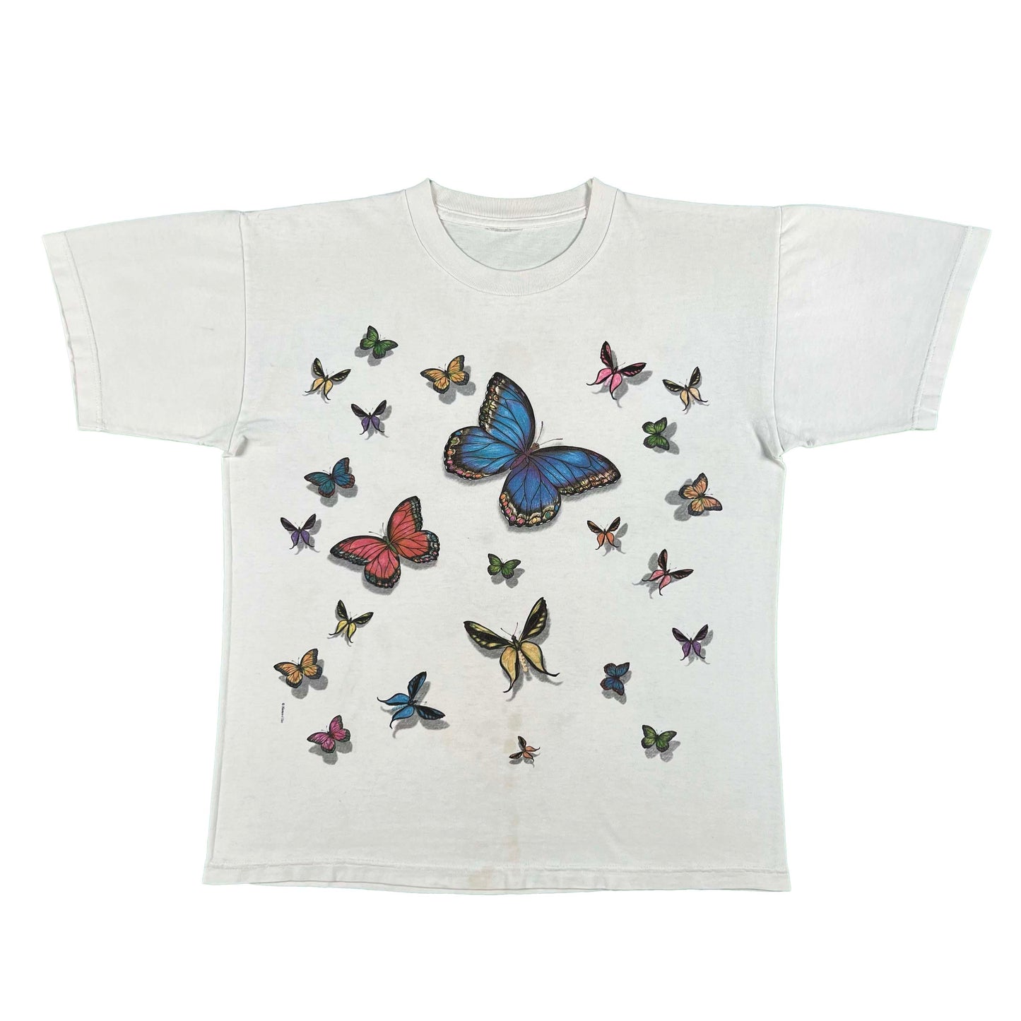 90s White Butterflies Tee- L