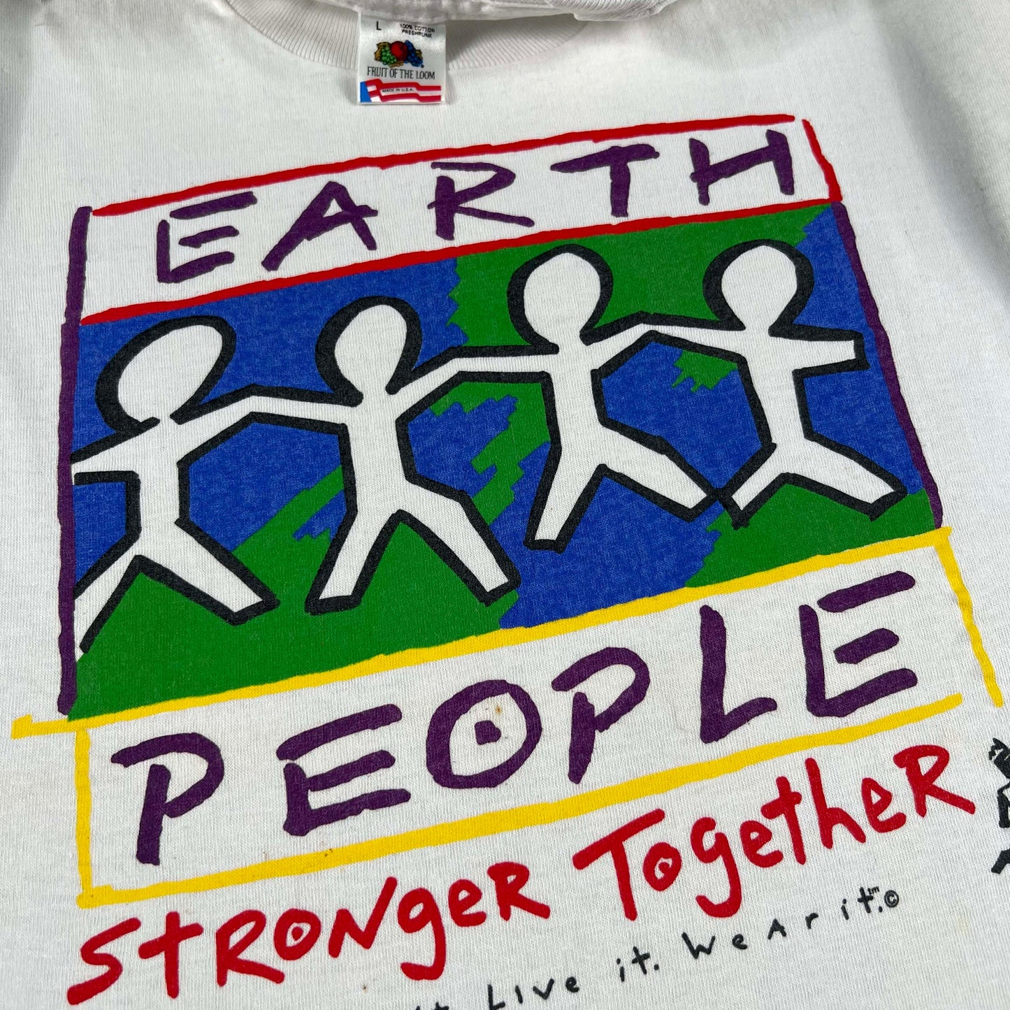 90s Earth People Stronger Together Tee- L