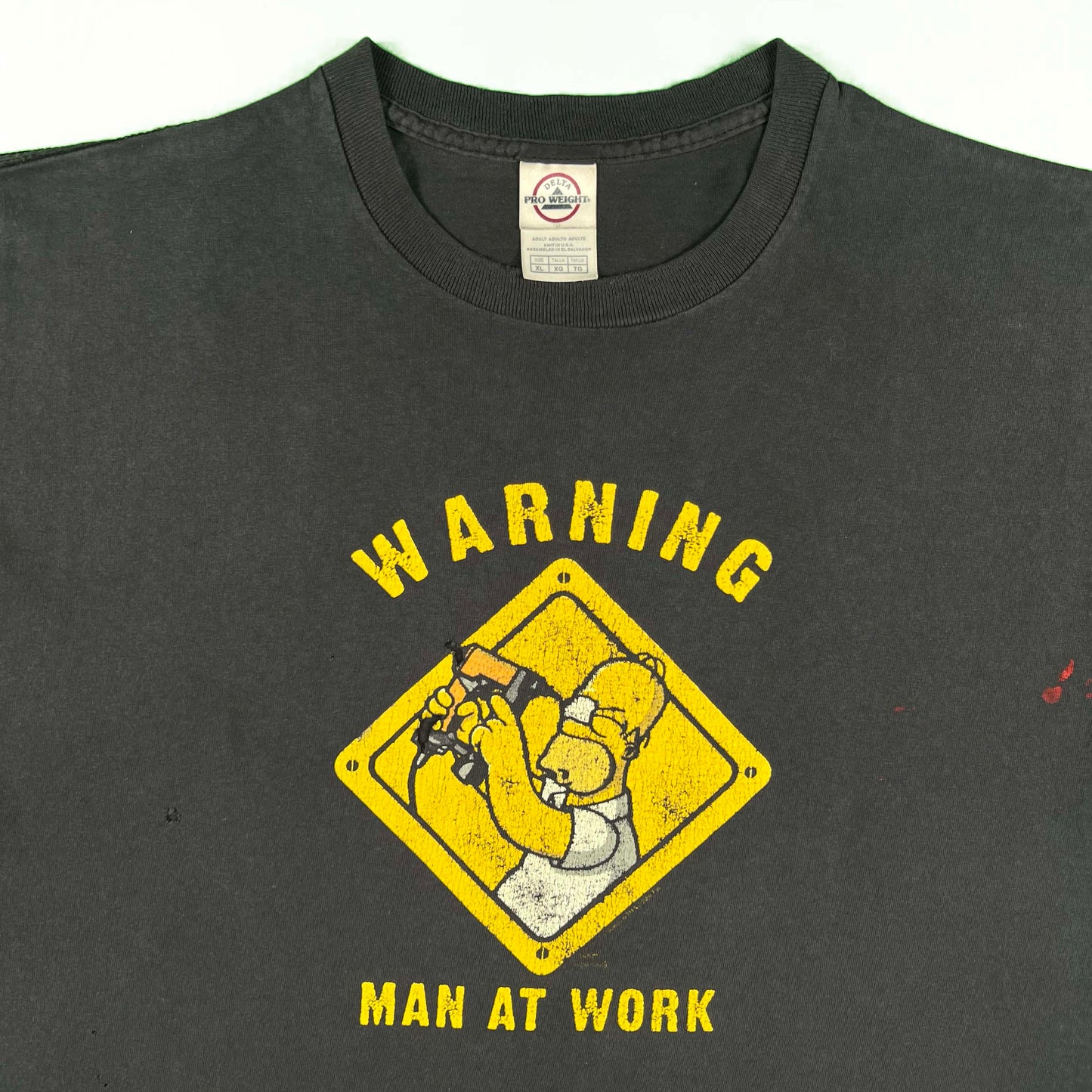 00s Homer Simpson Warning Man at Work Tee- XL