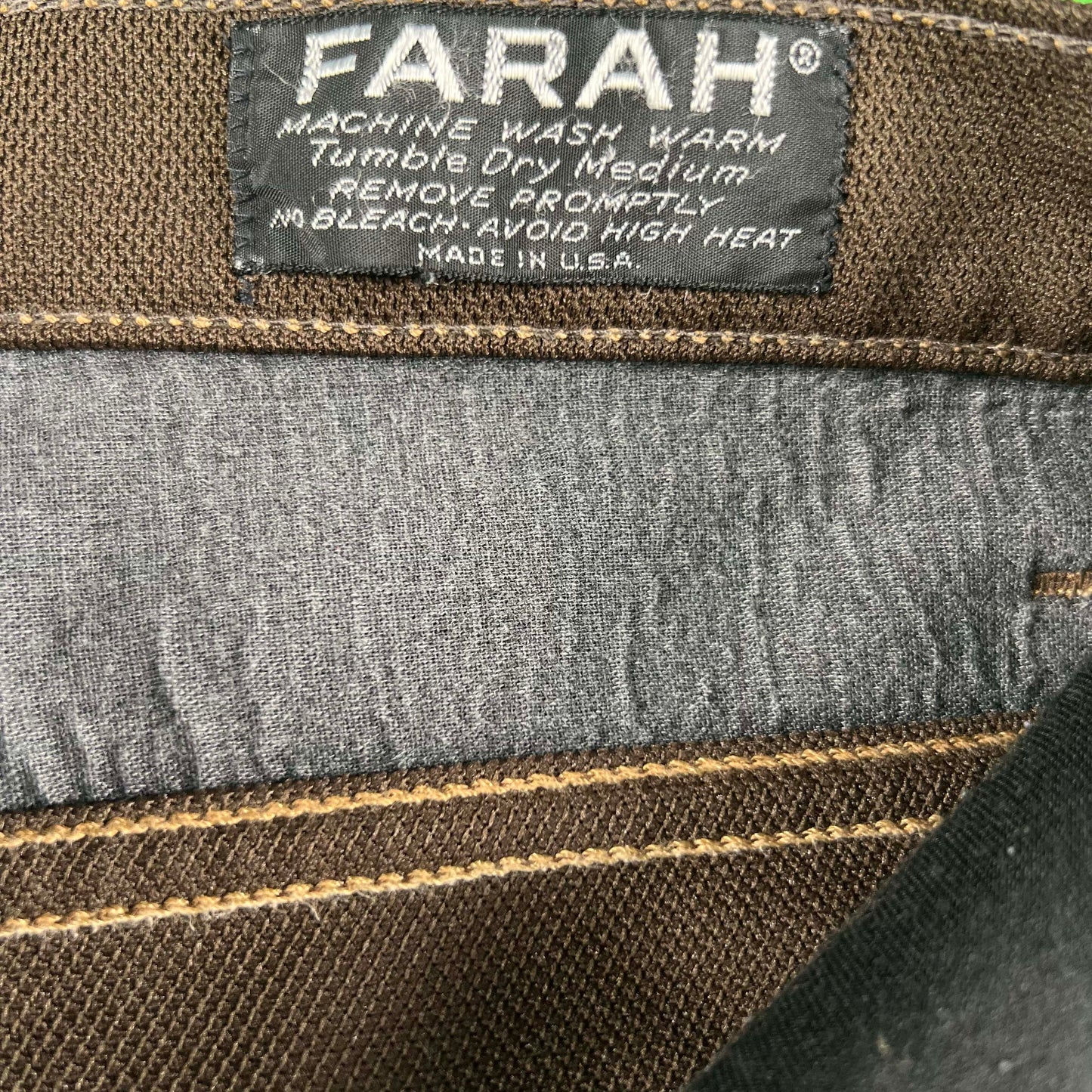 70s Farah Brown Contrast Stitch Trousers- 34x28