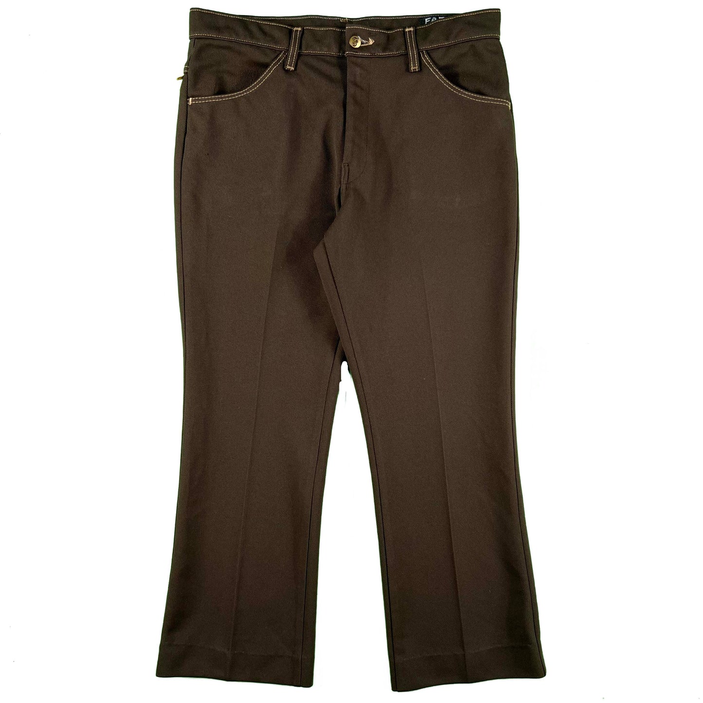 70s Farah Brown Contrast Stitch Trousers- 34x28