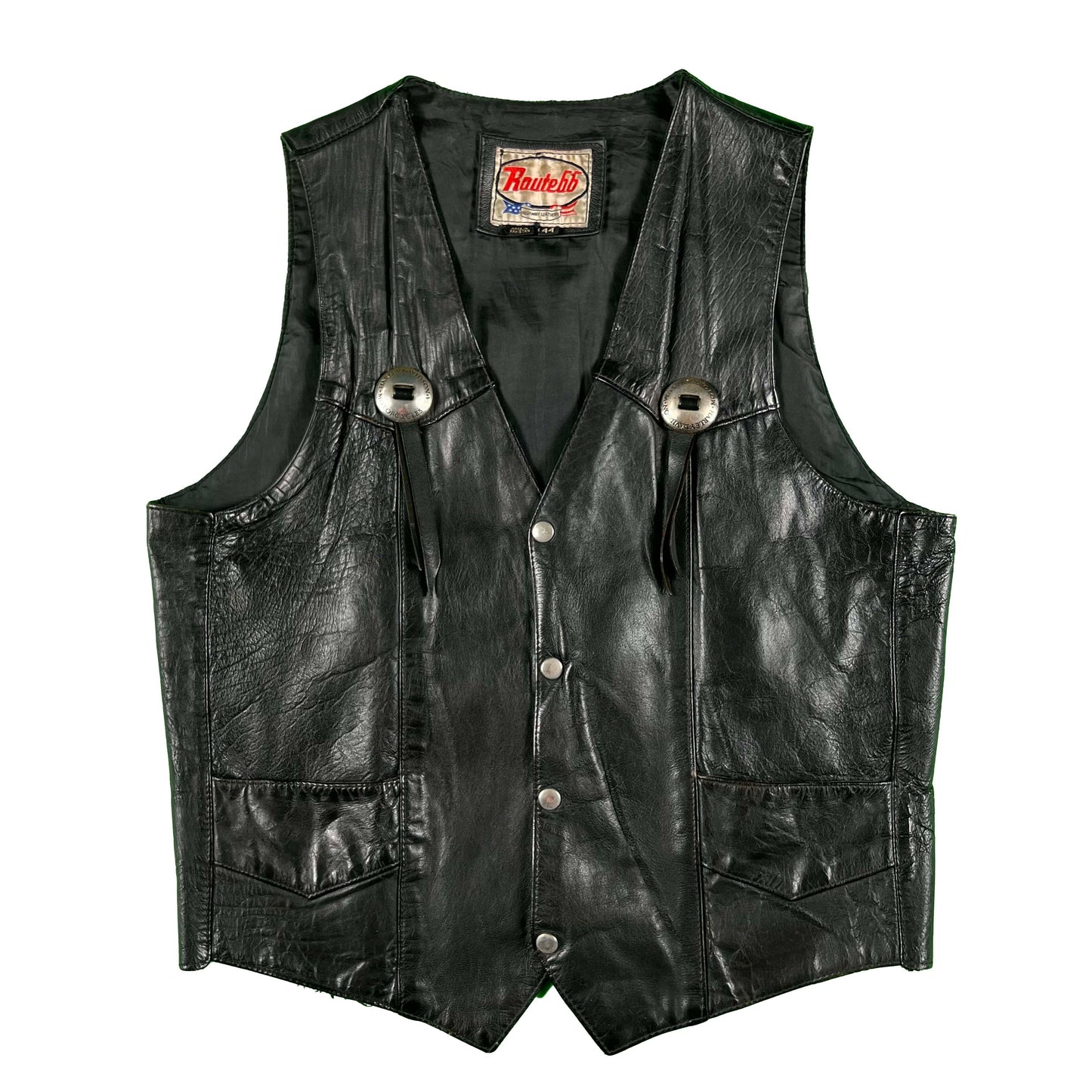 90s Harley Davidson Detailed Black Leather Biker Vest- L