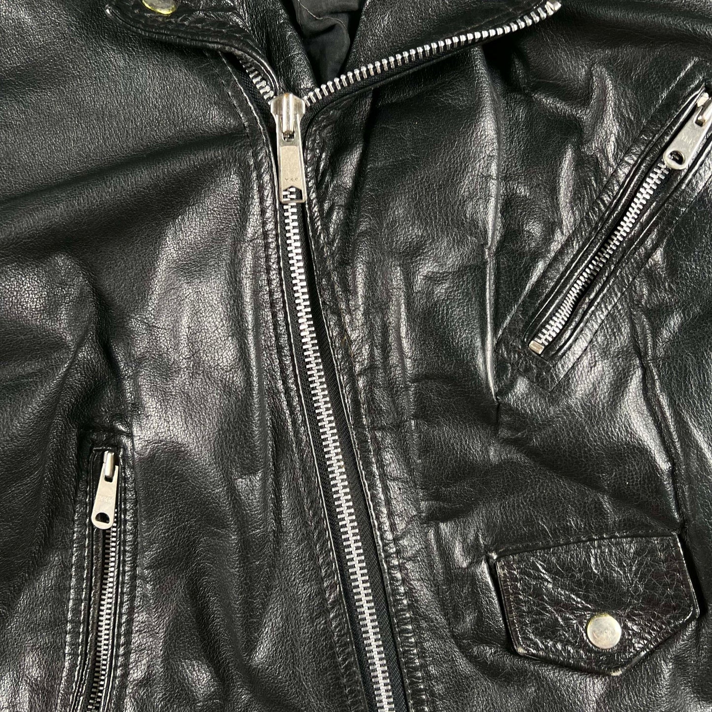 80s Black Leather Biker Jacket- M