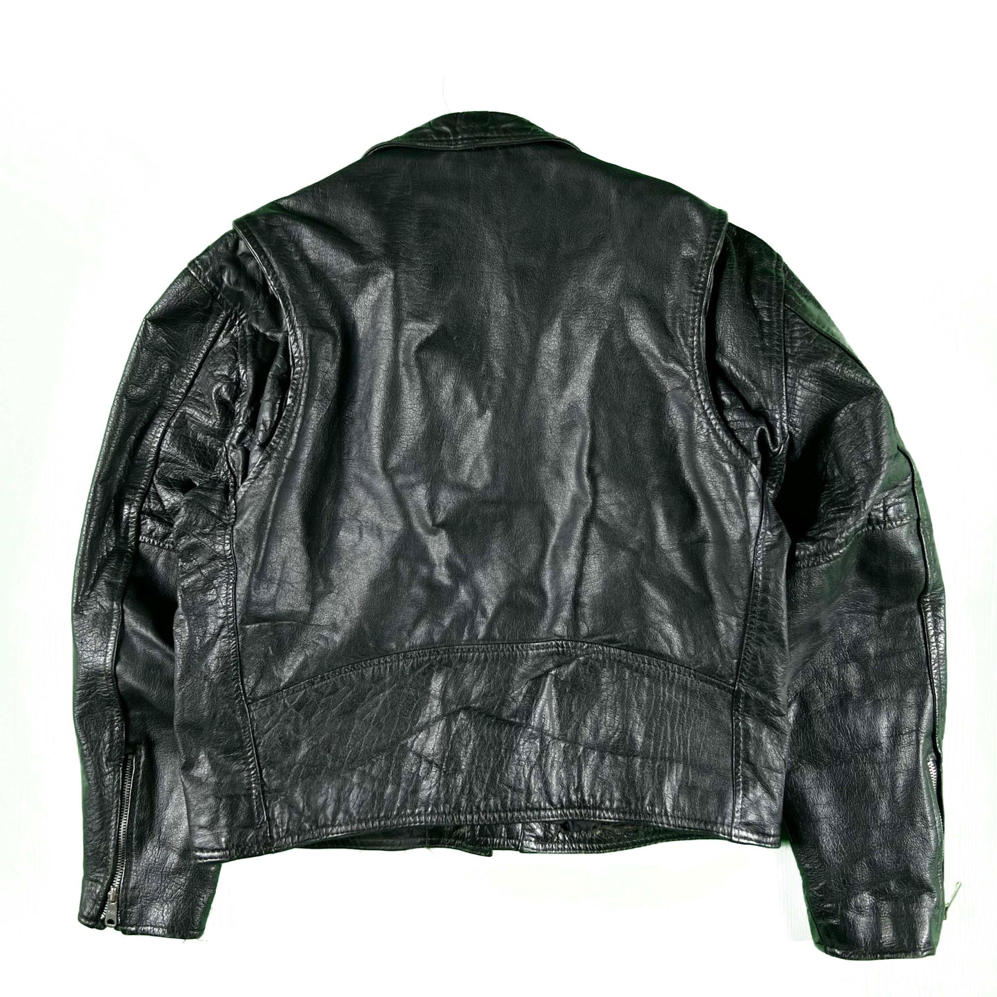 80s Black Leather Biker Jacket- M