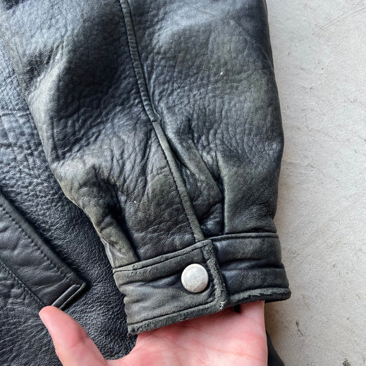 00s Patina Black Leather Jacket- XL