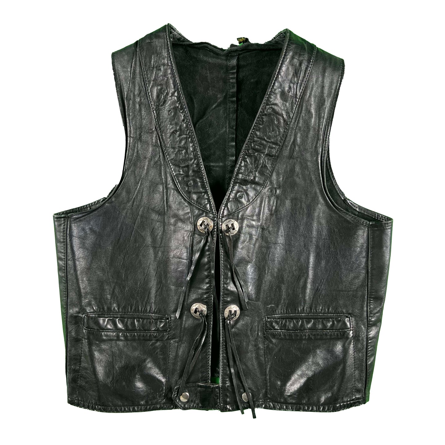 90s USA Canada Relations Black Leather Biker Vest- S