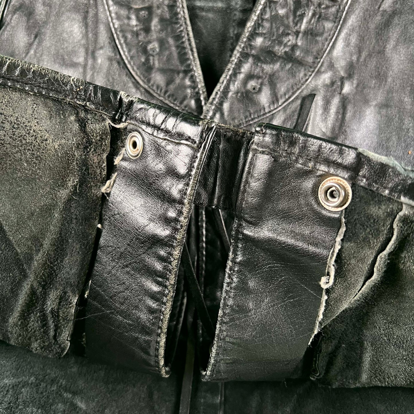 90s USA Canada Relations Black Leather Biker Vest- S