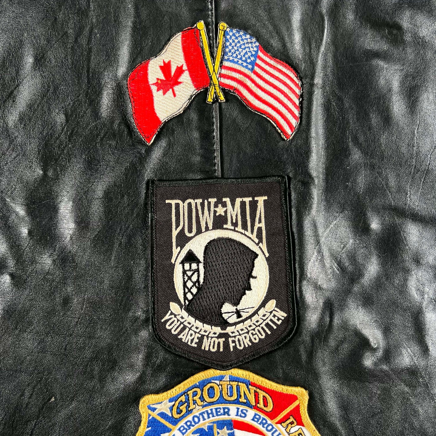 90s USA Canada Relations Black Leather Biker Vest- S