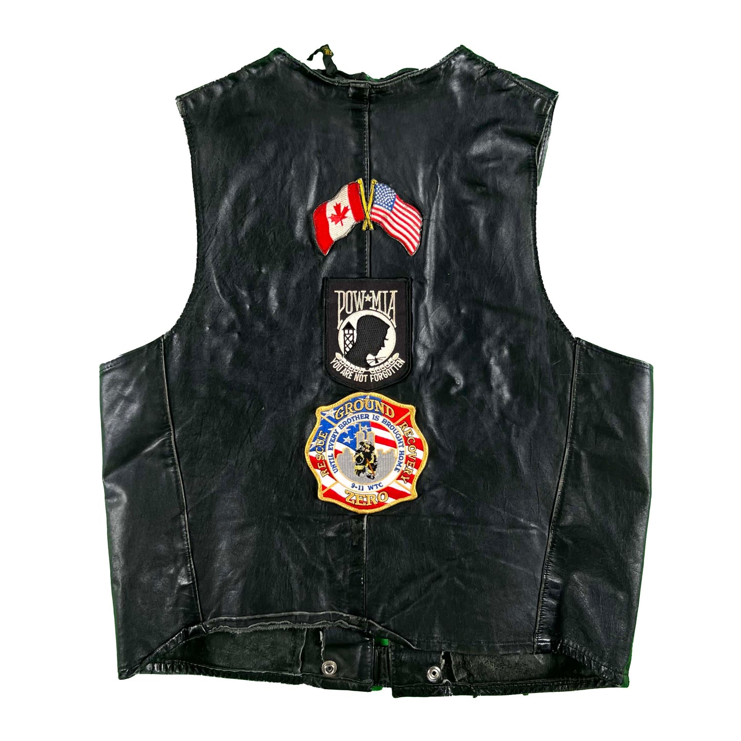 90s USA Canada Relations Black Leather Biker Vest- S