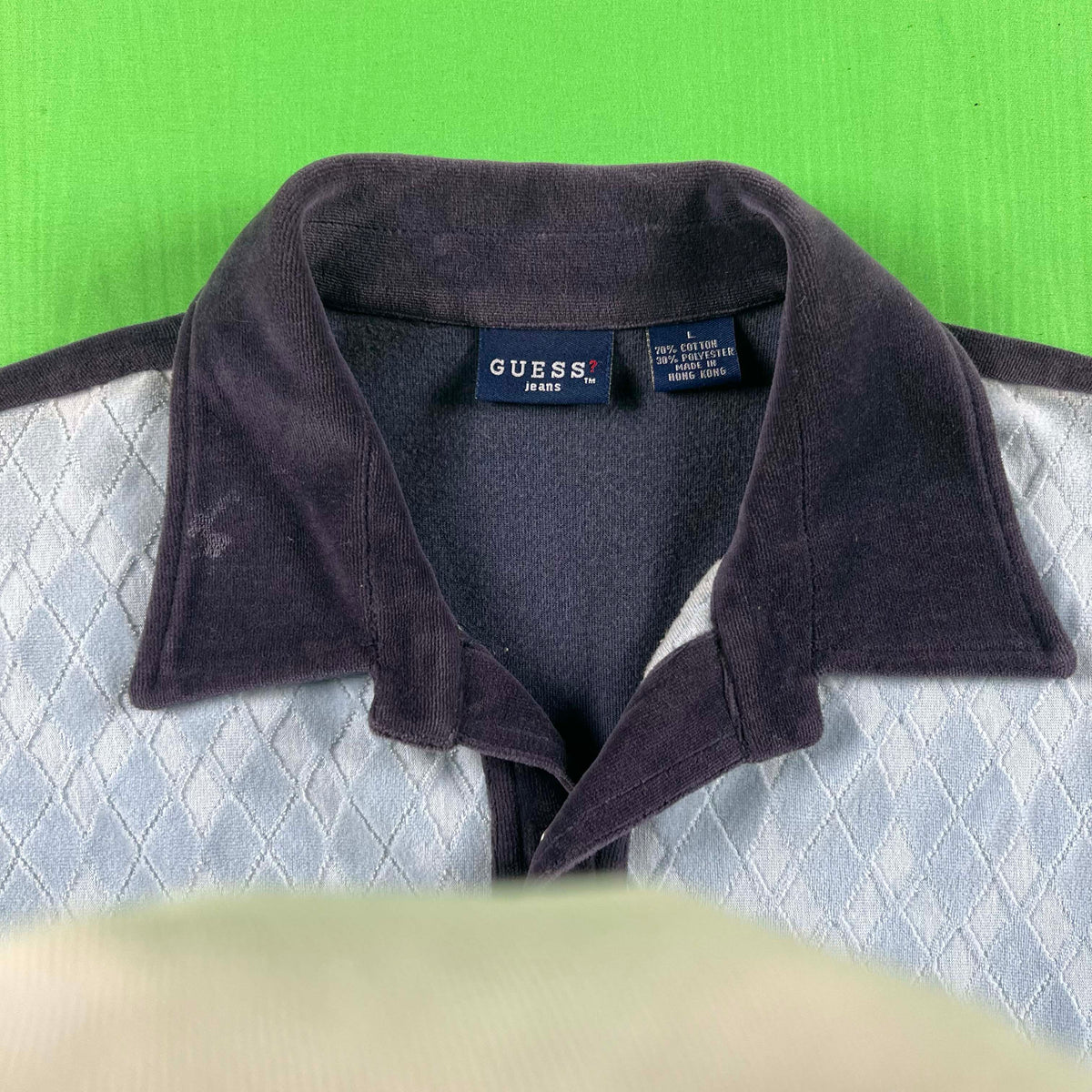 90s Guess Two Tone Blue Velour Shirt- L