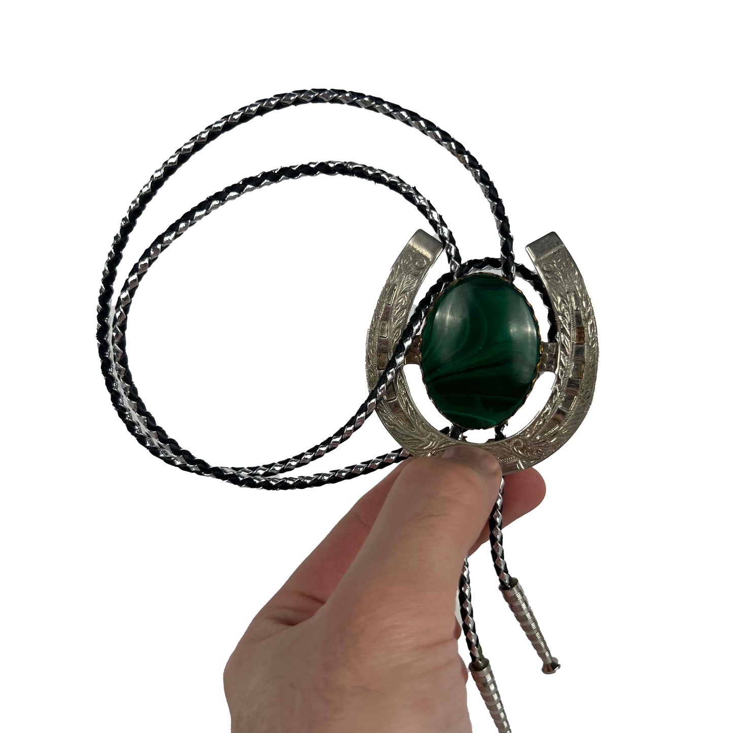60s Silver and Swirled Emerald Bolo Tie