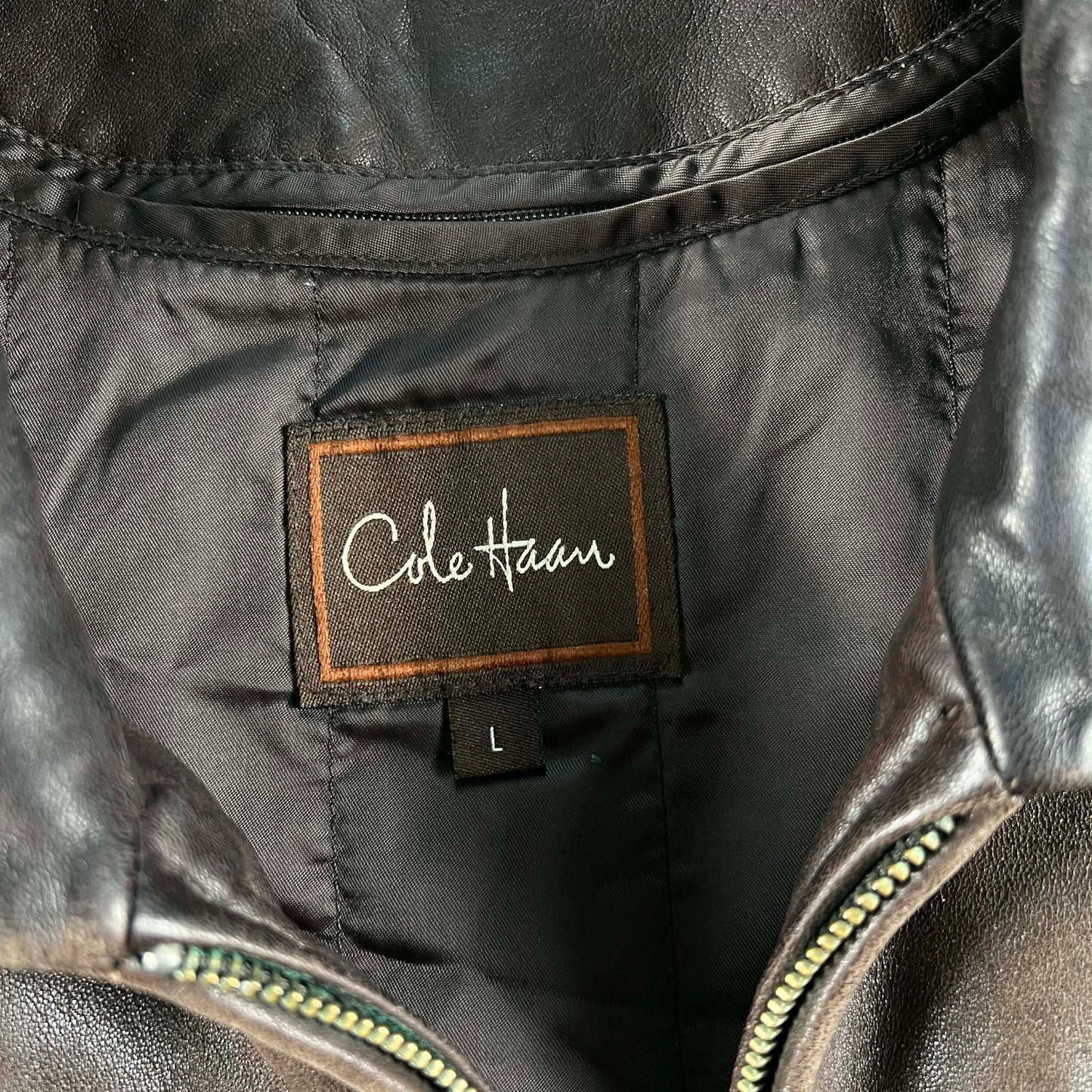 00s Cole Haan Mocha Brown Leather Racer Jacket- L