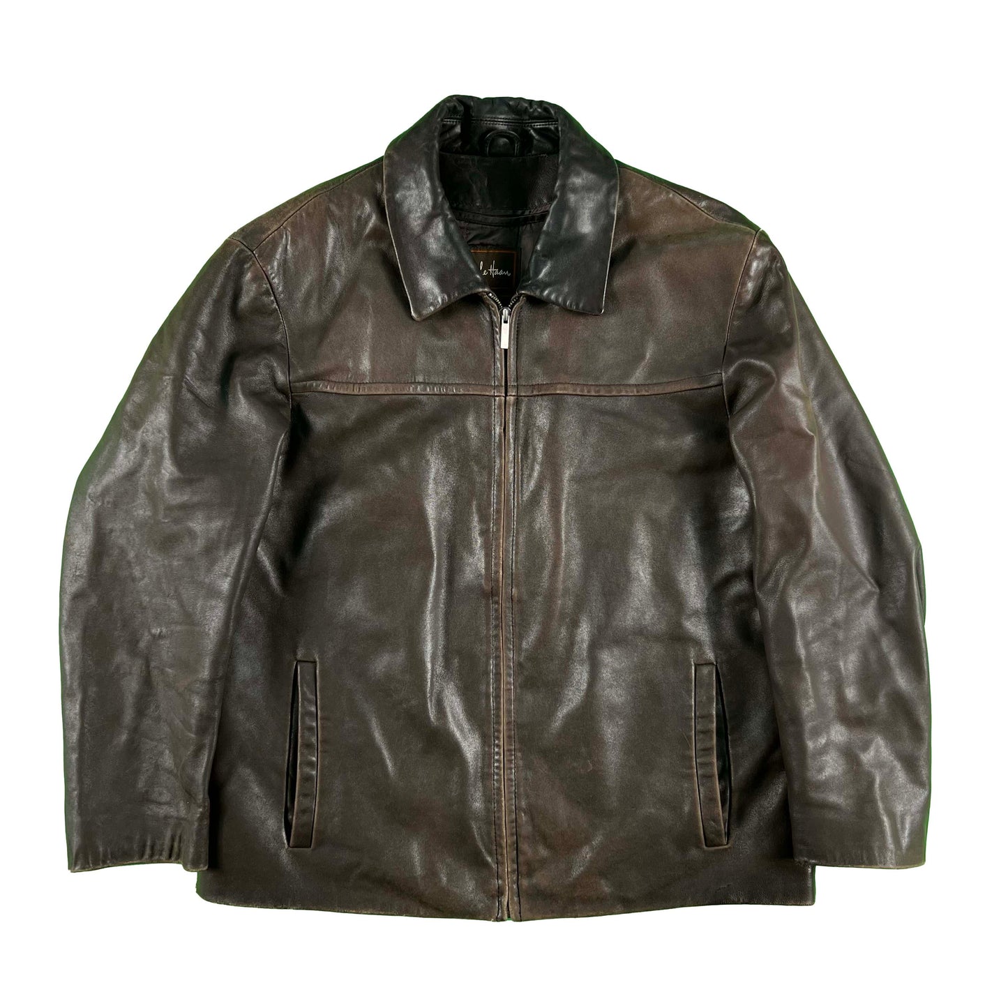 00s Cole Haan Mocha Brown Leather Racer Jacket- L