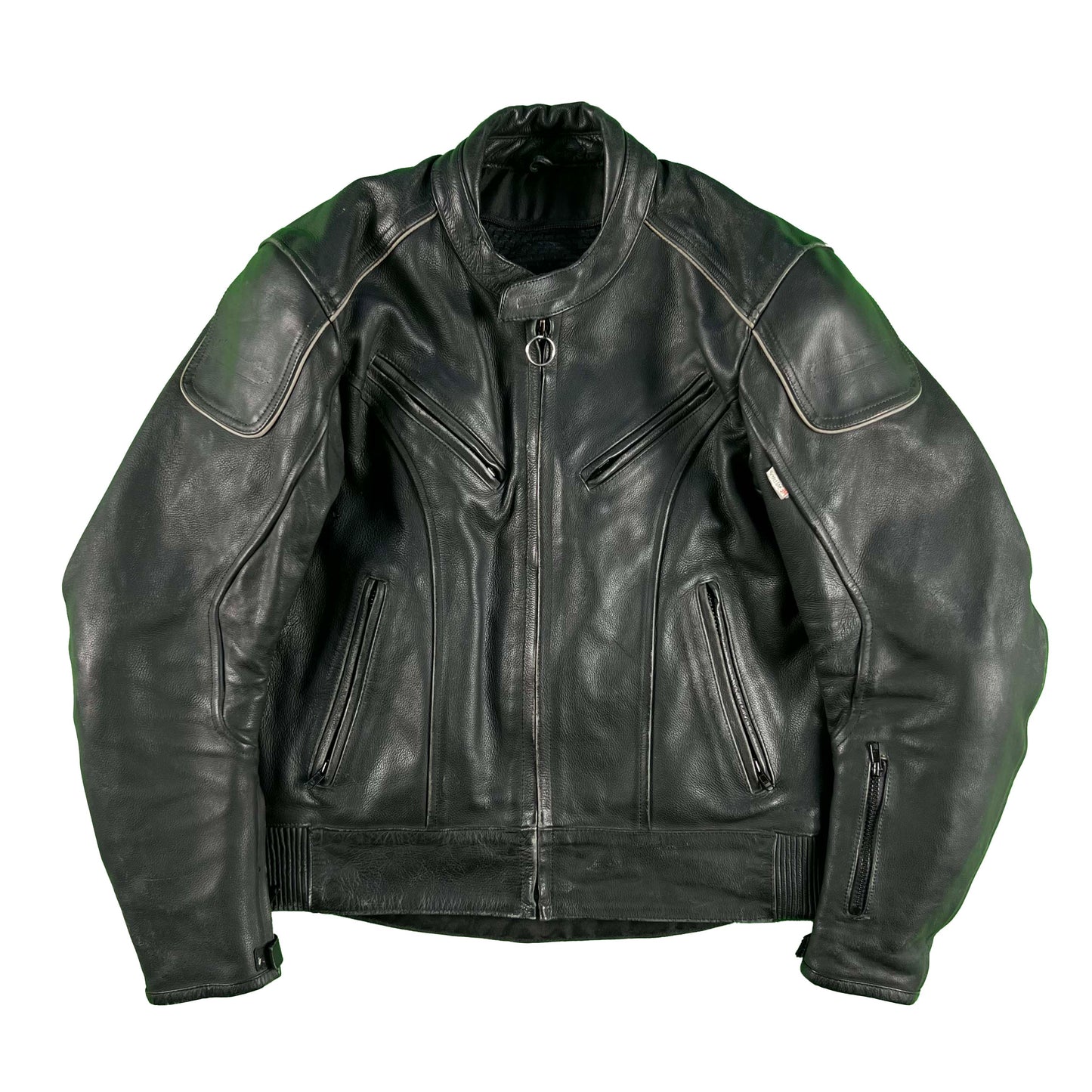 00s Tourmaster Black Leather Biker Jacket- M