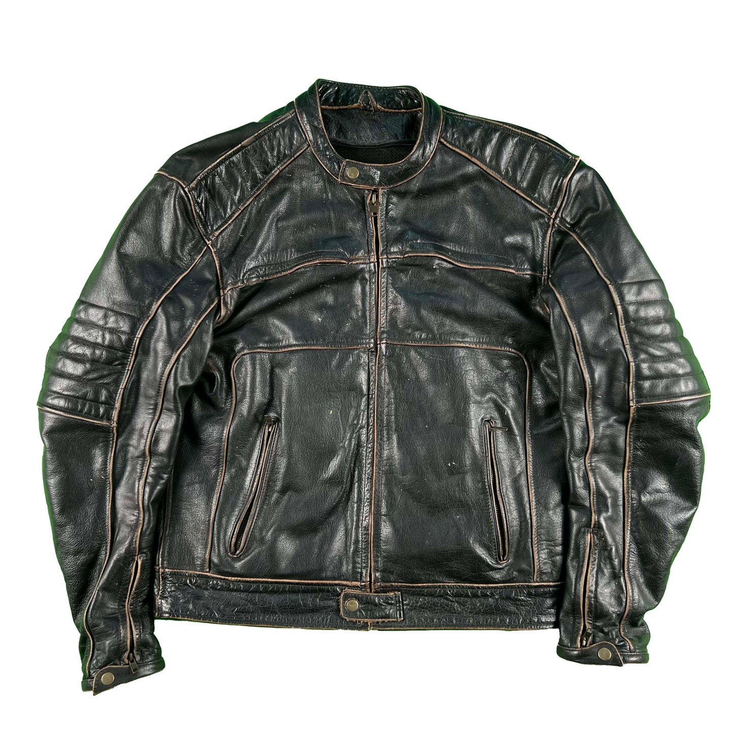00s Patina Black Leather Biker Jacket- L
