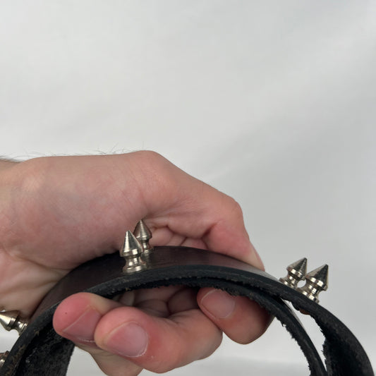 80s Spike Studded Black Leather Belt- 26"-30"