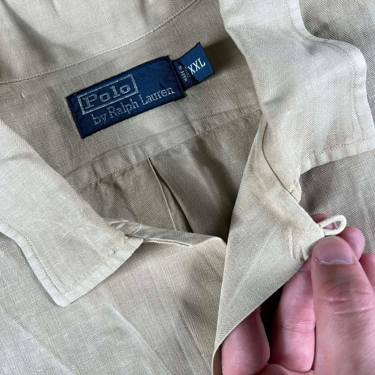 90s Polo Ralph Lauren Linen Silk Loop Collar Shirt- XXL