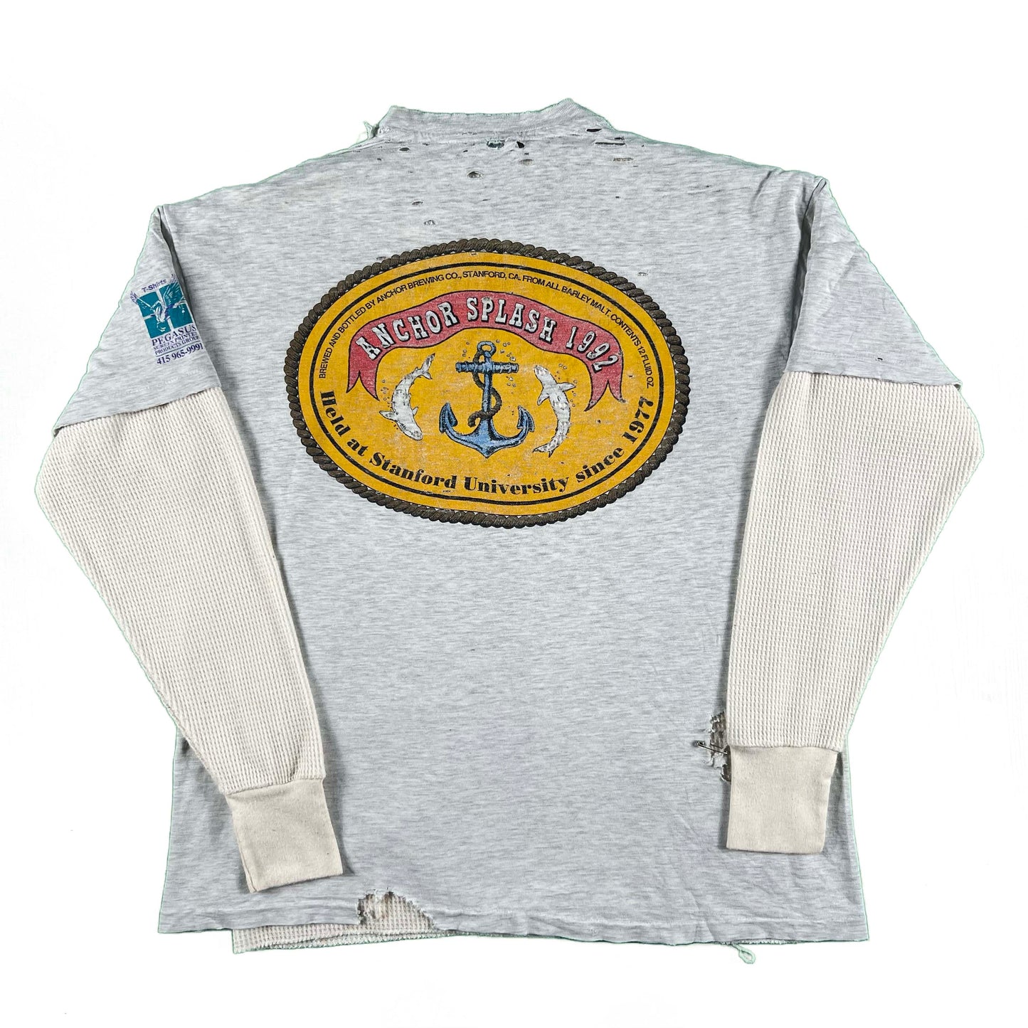 90s Thrashed Stanford Delta Gamma Tee & Waffle Knit Thermal- XL
