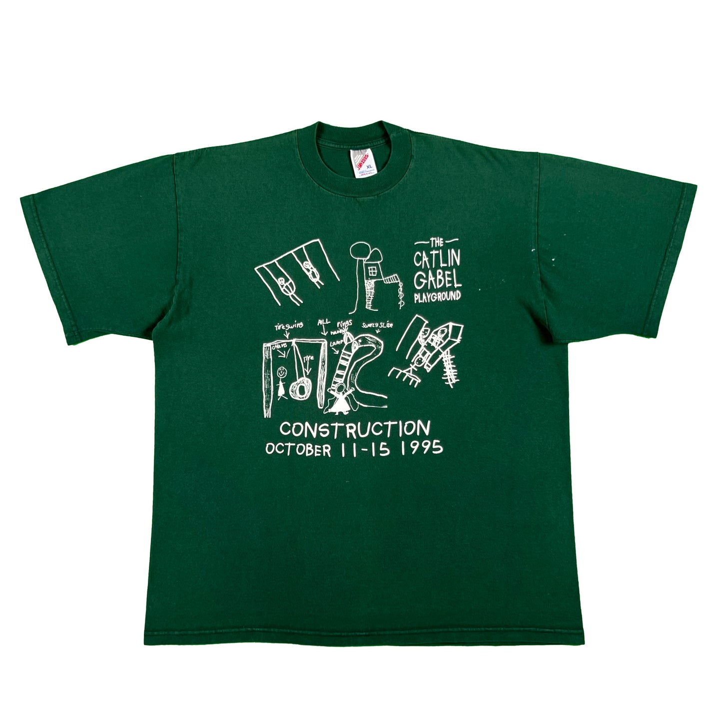 90s Forest Green Playground Construction Tee- XL