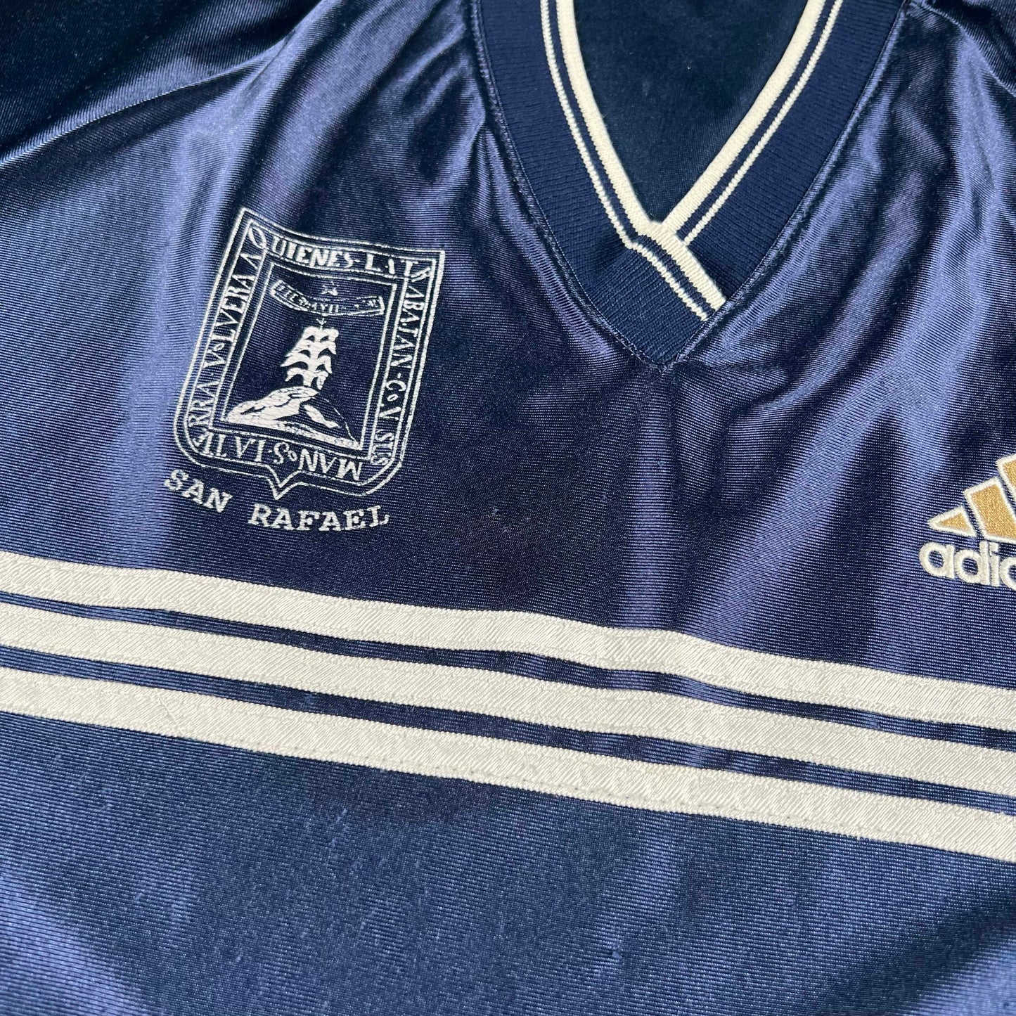 80s/90s Adidas Navy 'San Rafael' Shiny Soccer Jersey- L