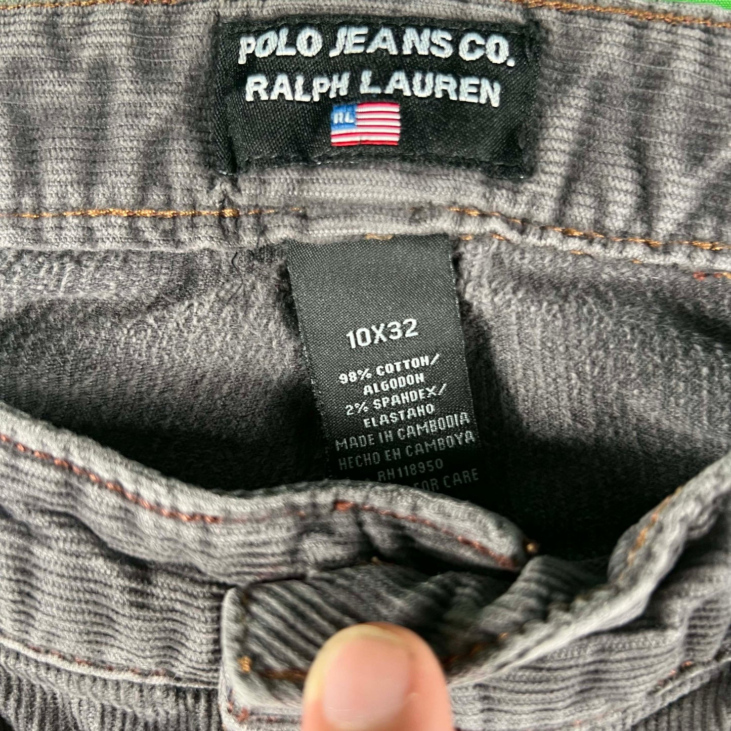 00s Polo Jeans Co Ralph Lauren Dark Grey Flared Corduroy Pants- 32x30