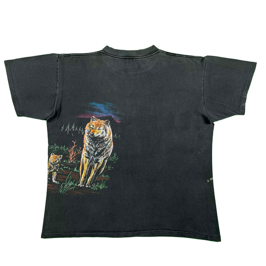 90s Sun Faded Black Wolves Tee- L