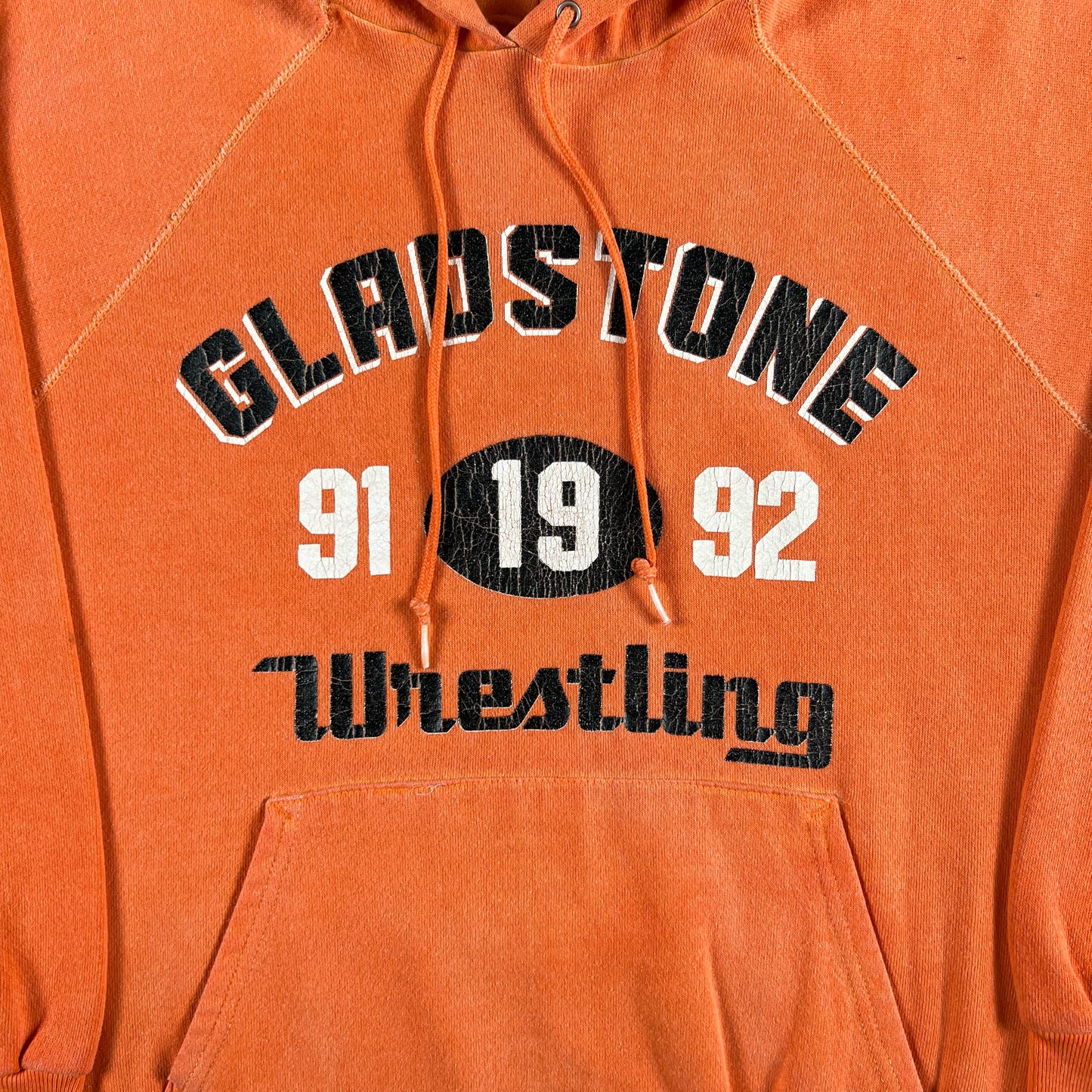 90s Sun Faded Orange Wrestling Hoodie- L