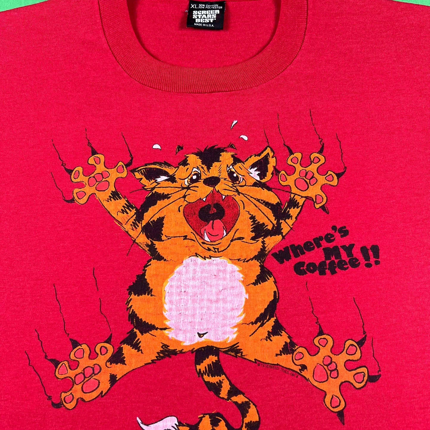 90s 'Where's My Coffee!!' Cat Tee- XL