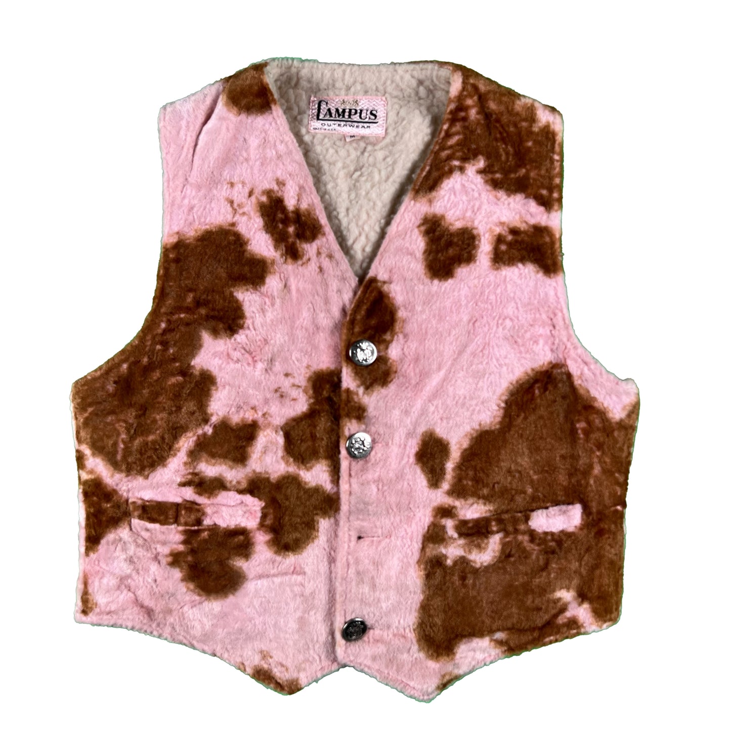 70s Campus Pink Cow Sherpa Vest- S