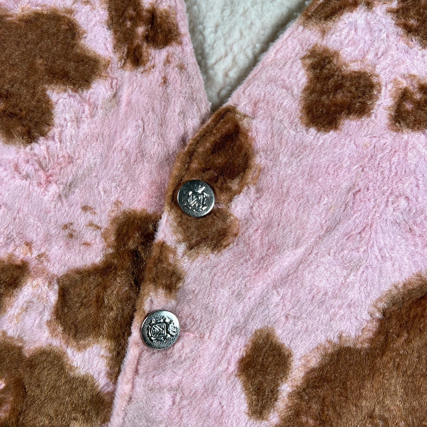 70s Campus Pink Cow Sherpa Vest- S