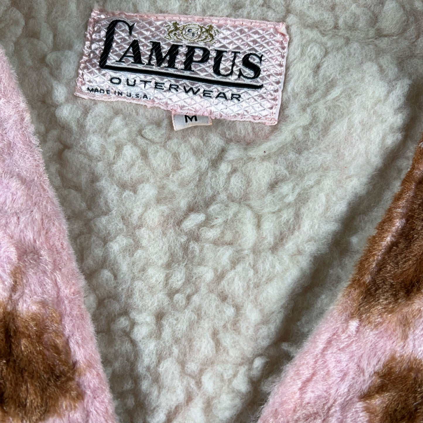 70s Campus Pink Cow Sherpa Vest- S