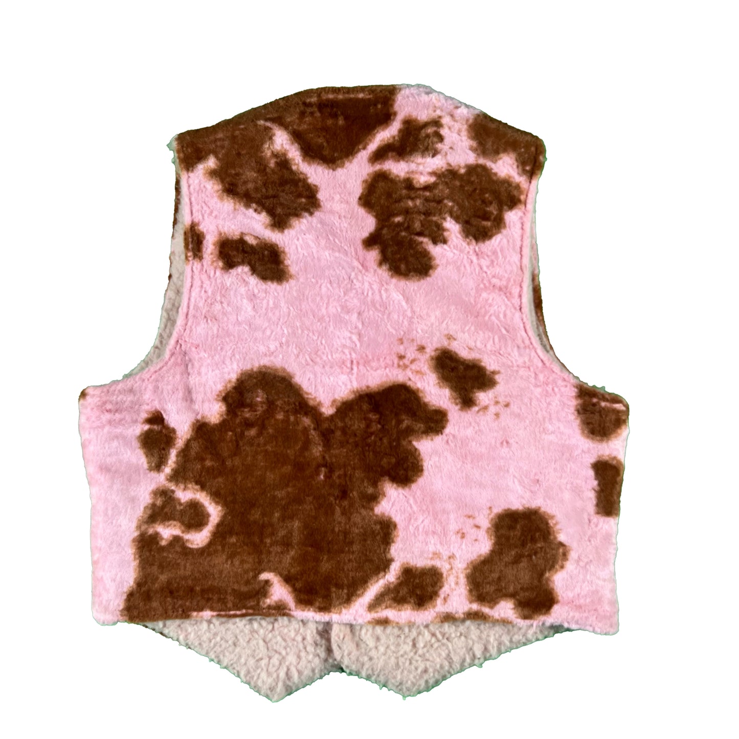 70s Campus Pink Cow Sherpa Vest- S