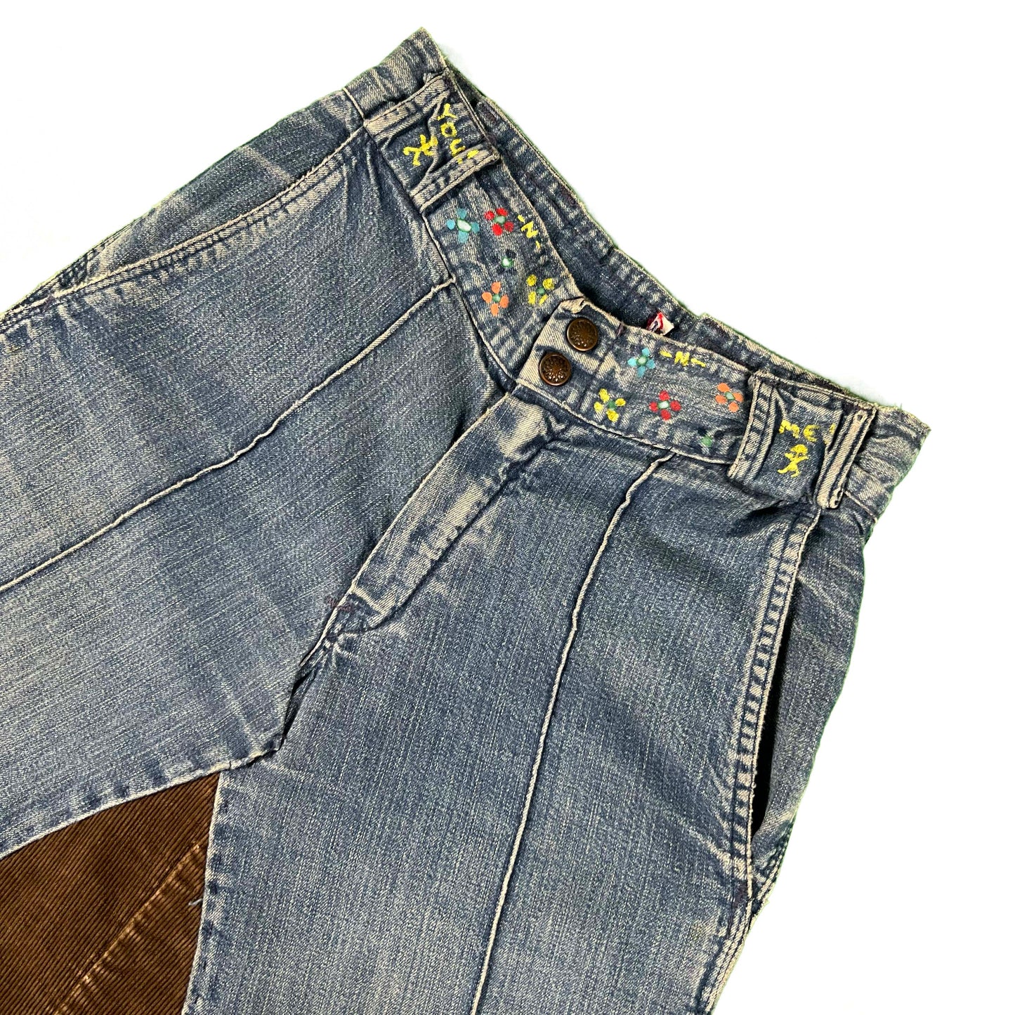 70s Hippie Style Corduroy & Denim Skirt- 26"