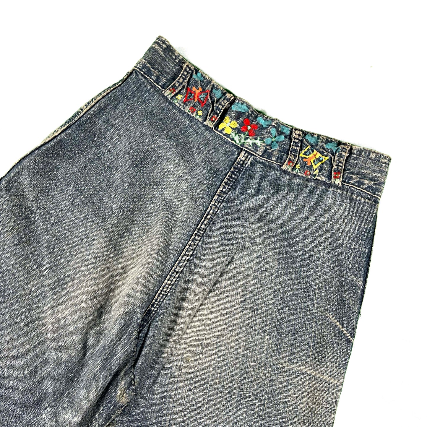 70s Hippie Style Corduroy & Denim Skirt- 26"